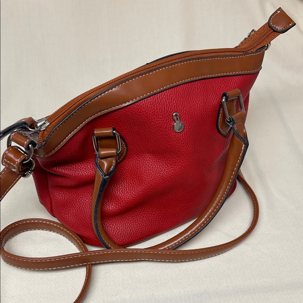 London Fog Red and Brown Vegan Crossbody Bag